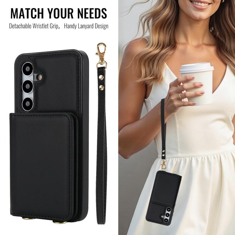For Samsung Galaxy S24 FE 5G Crossbody Dual-buckle Wallet RFID Back Leather Phone Case