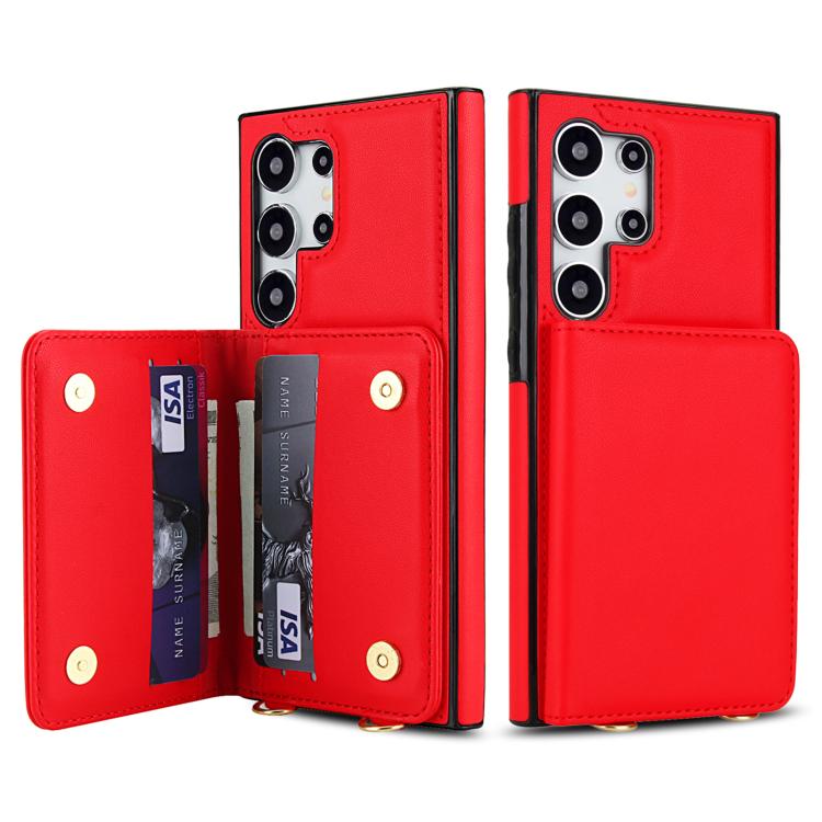 For Samsung Galaxy S24 Ultra 5G Crossbody Dual-buckle Wallet RFID Back Leather Phone Case