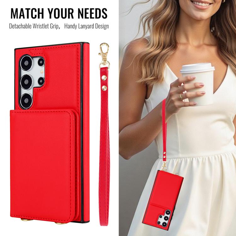 For Samsung Galaxy S24 Ultra 5G Crossbody Dual-buckle Wallet RFID Back Leather Phone Case