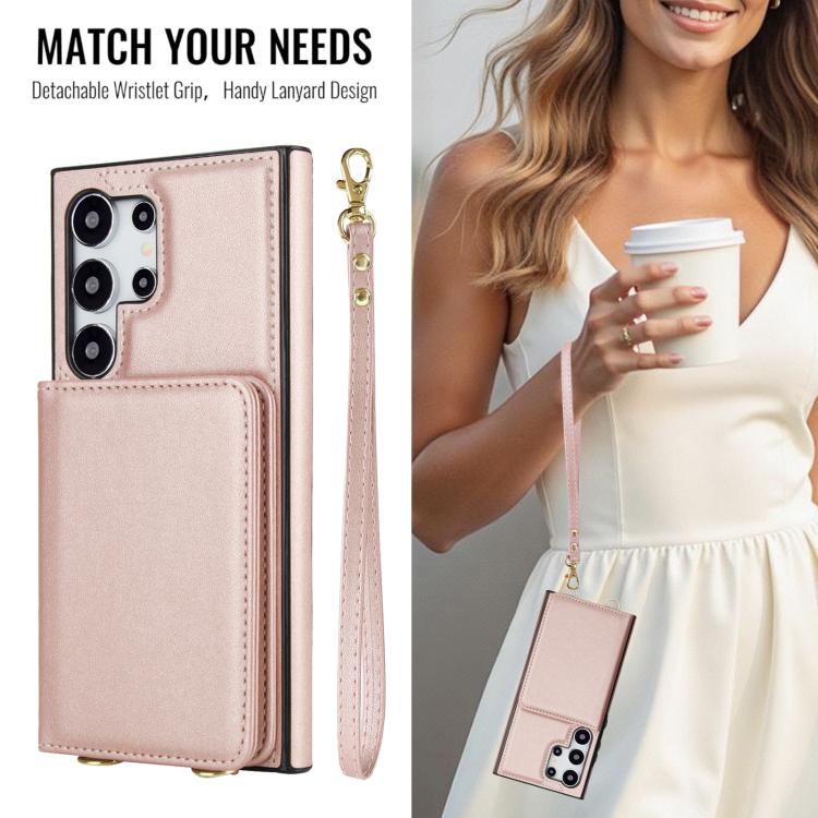 For Samsung Galaxy S24 Ultra 5G Crossbody Dual-buckle Wallet RFID Back Leather Phone Case