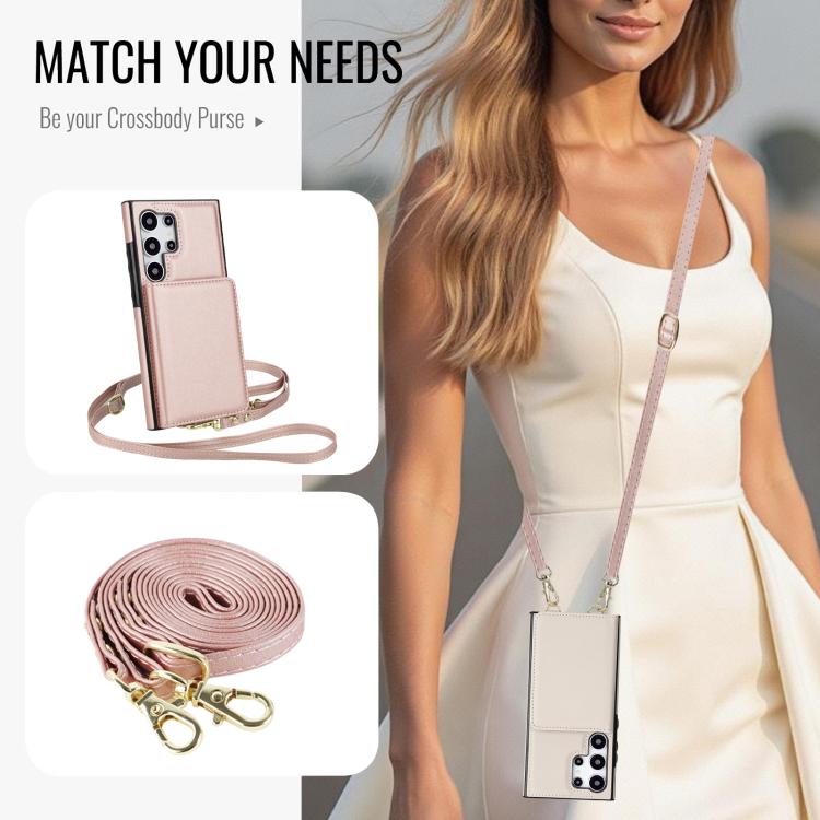For Samsung Galaxy S24 Ultra 5G Crossbody Dual-buckle Wallet RFID Back Leather Phone Case
