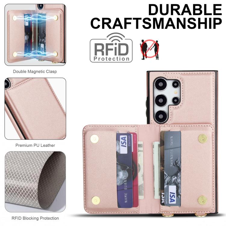 For Samsung Galaxy S24 Ultra 5G Crossbody Dual-buckle Wallet RFID Back Leather Phone Case