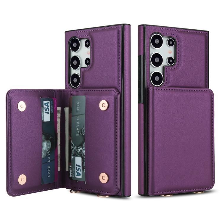 For Samsung Galaxy S24 Ultra 5G Crossbody Dual-buckle Wallet RFID Back Leather Phone Case