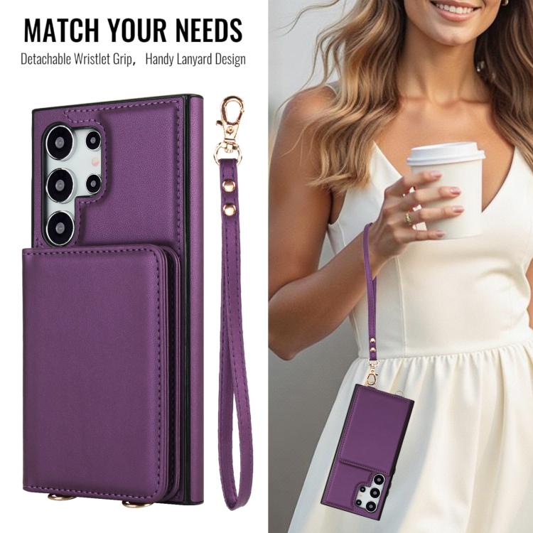 For Samsung Galaxy S24 Ultra 5G Crossbody Dual-buckle Wallet RFID Back Leather Phone Case