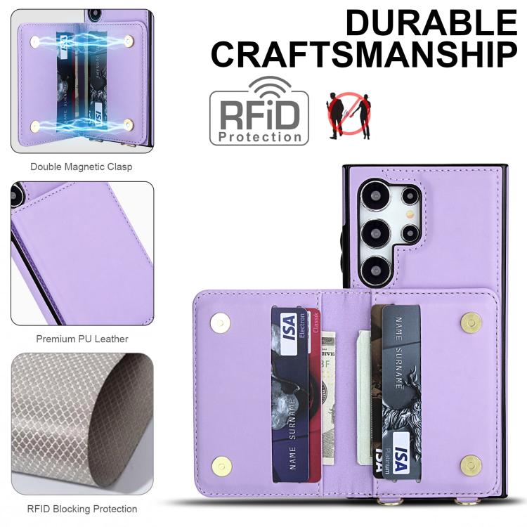 For Samsung Galaxy S24 Ultra 5G Crossbody Dual-buckle Wallet RFID Back Leather Phone Case