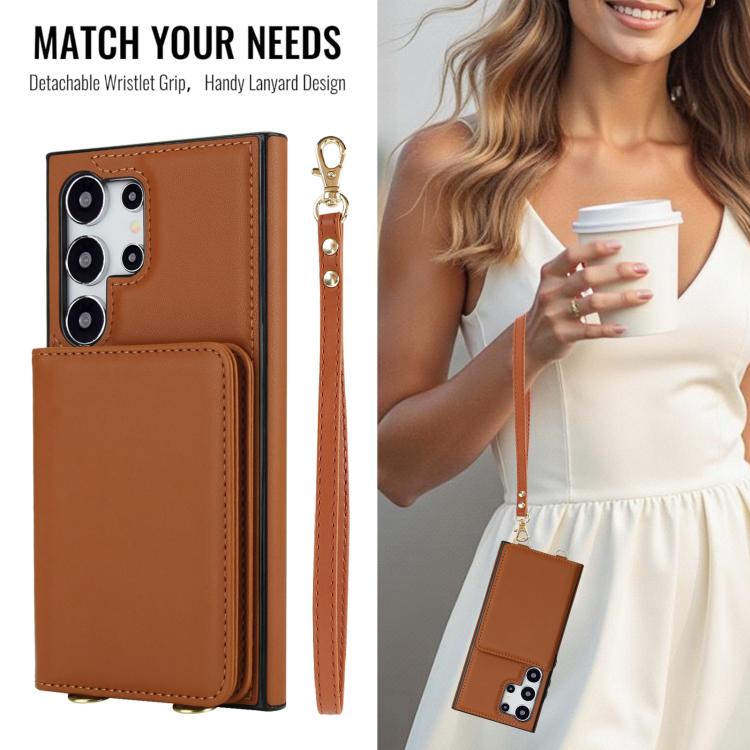 For Samsung Galaxy S24 Ultra 5G Crossbody Dual-buckle Wallet RFID Back Leather Phone Case