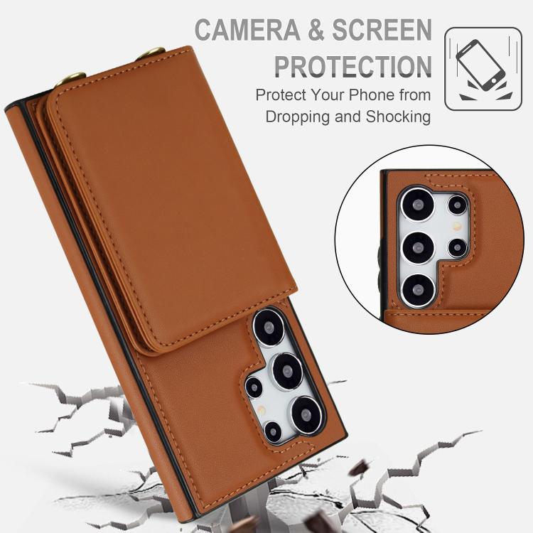 For Samsung Galaxy S24 Ultra 5G Crossbody Dual-buckle Wallet RFID Back Leather Phone Case