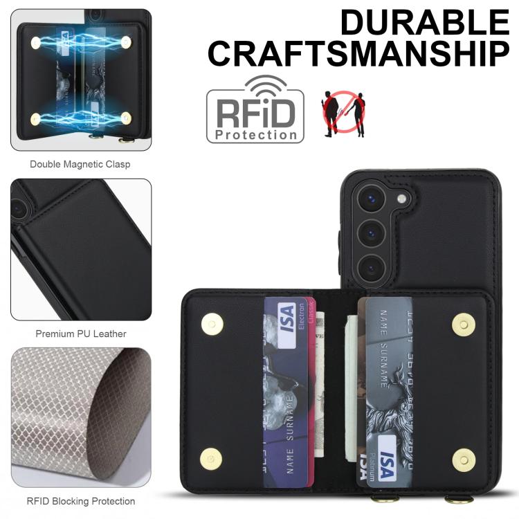 For Samsung Galaxy S25 5G Crossbody Dual-buckle Wallet RFID Back Leather Phone Case
