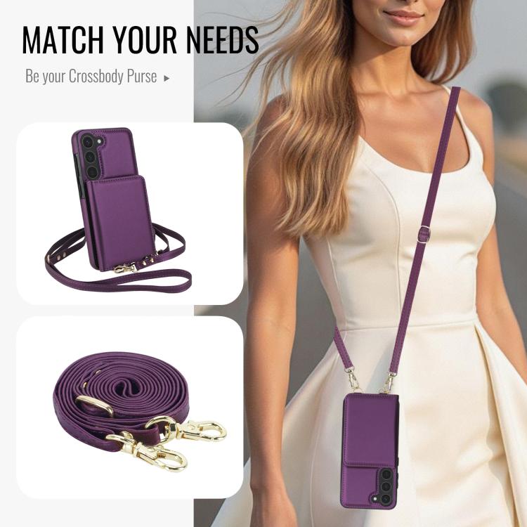 For Samsung Galaxy S25 5G Crossbody Dual-buckle Wallet RFID Back Leather Phone Case