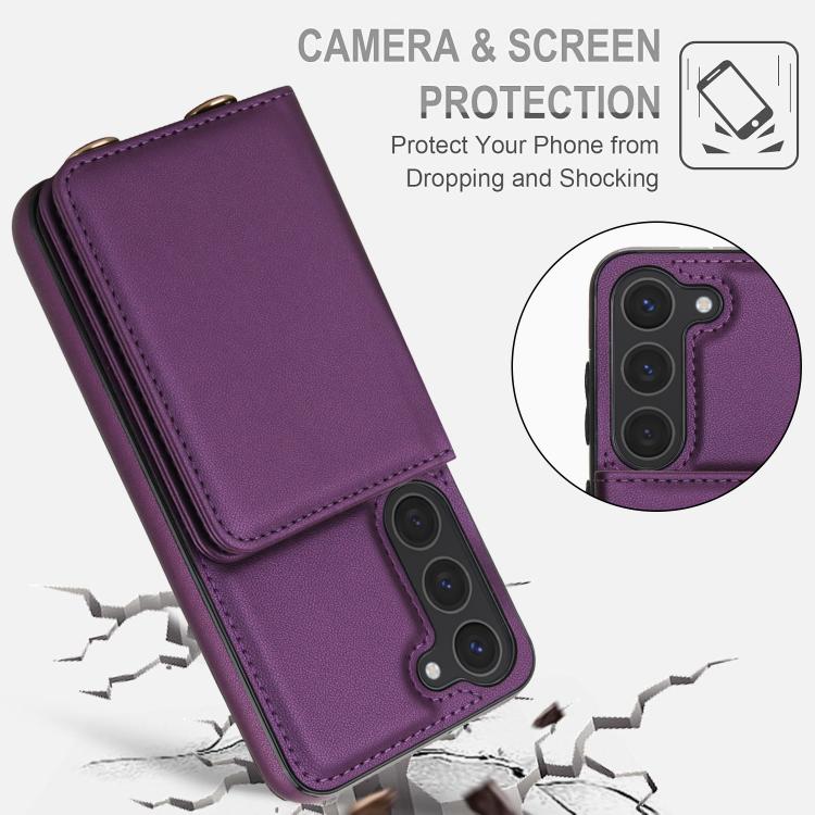 For Samsung Galaxy S25 5G Crossbody Dual-buckle Wallet RFID Back Leather Phone Case