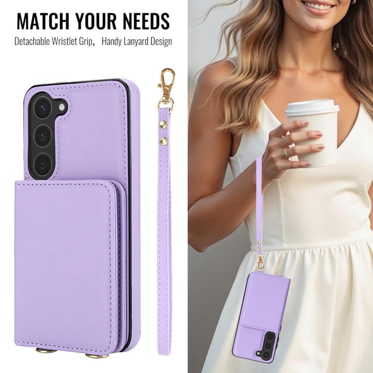 For Samsung Galaxy S25 5G Crossbody Dual-buckle Wallet RFID Back Leather Phone Case
