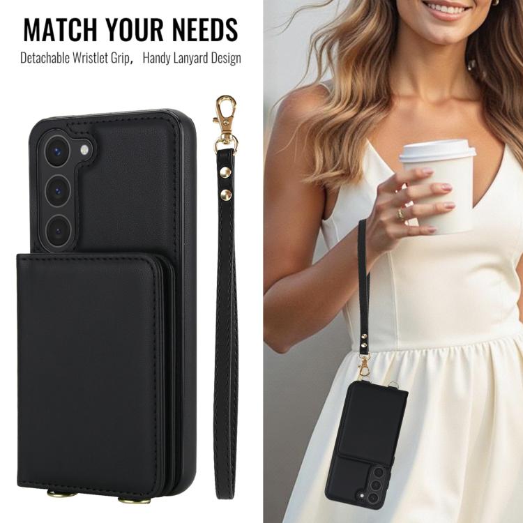 For Samsung Galaxy S25+ 5G Crossbody Dual-buckle Wallet RFID Back Leather Phone Case
