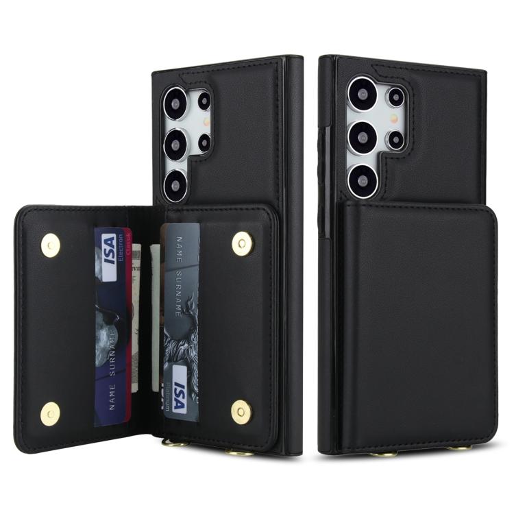 For Samsung Galaxy S25 Ultra 5G Crossbody Dual-buckle Wallet RFID Back Leather Phone Case