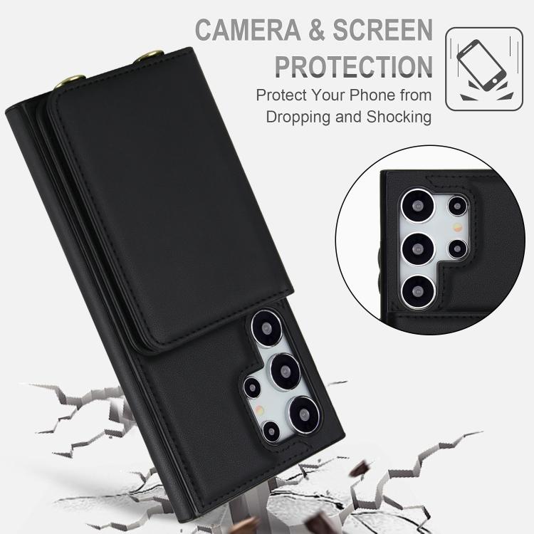 For Samsung Galaxy S25 Ultra 5G Crossbody Dual-buckle Wallet RFID Back Leather Phone Case