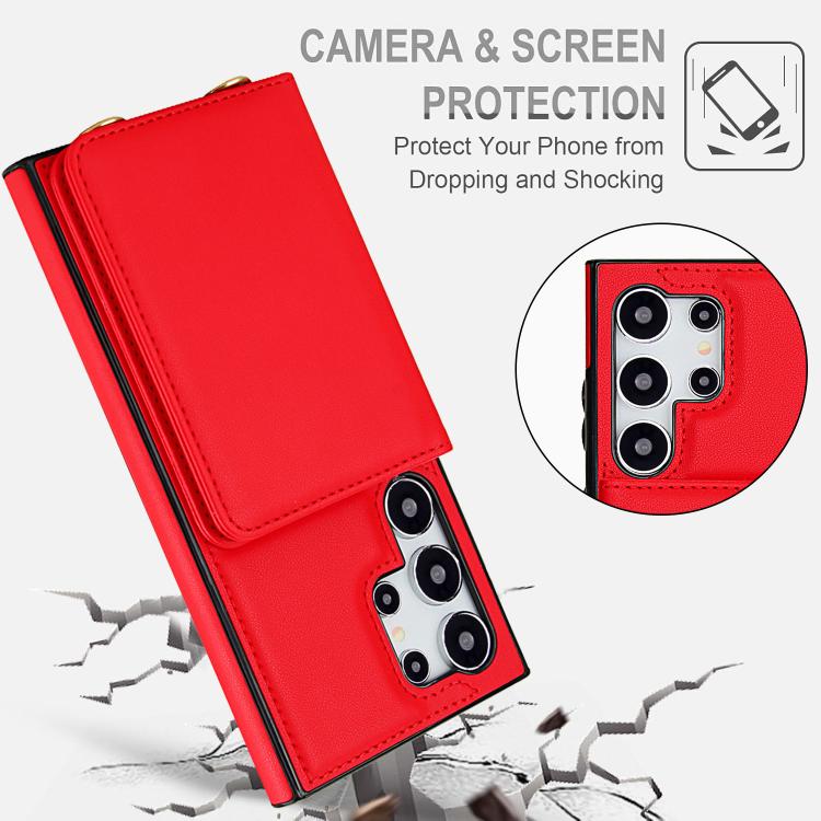 For Samsung Galaxy S25 Ultra 5G Crossbody Dual-buckle Wallet RFID Back Leather Phone Case