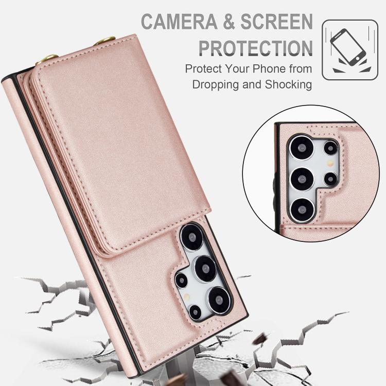 For Samsung Galaxy S25 Ultra 5G Crossbody Dual-buckle Wallet RFID Back Leather Phone Case