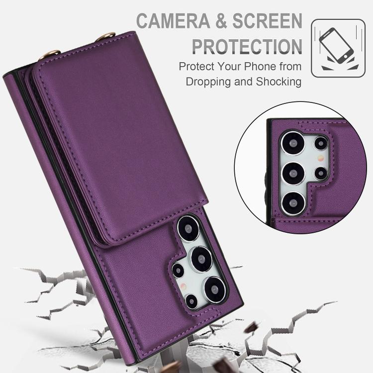 For Samsung Galaxy S25 Ultra 5G Crossbody Dual-buckle Wallet RFID Back Leather Phone Case