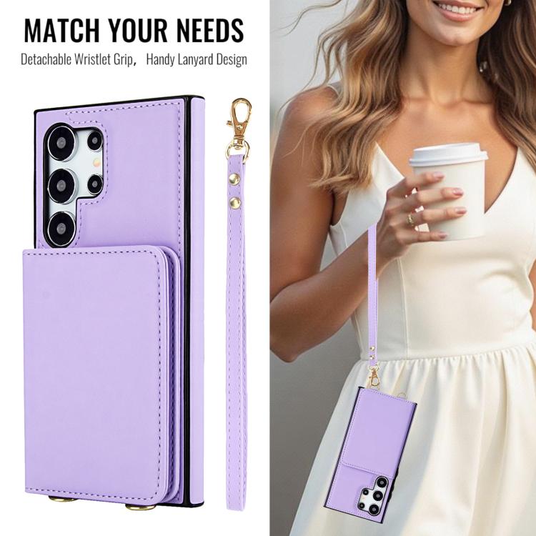 For Samsung Galaxy S25 Ultra 5G Crossbody Dual-buckle Wallet RFID Back Leather Phone Case