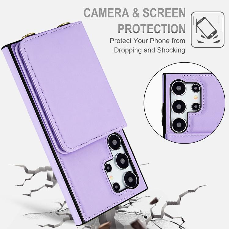 For Samsung Galaxy S25 Ultra 5G Crossbody Dual-buckle Wallet RFID Back Leather Phone Case