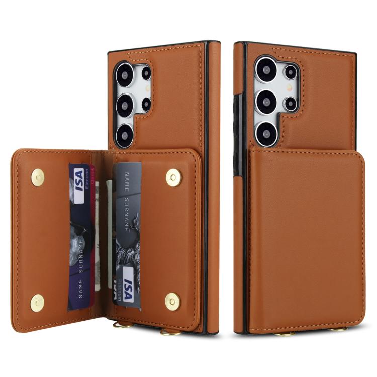 For Samsung Galaxy S25 Ultra 5G Crossbody Dual-buckle Wallet RFID Back Leather Phone Case