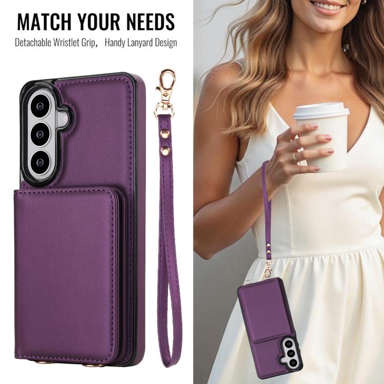 For Samsung Galaxy S26 5G Crossbody Dual-buckle Wallet RFID Back Leather Phone Case