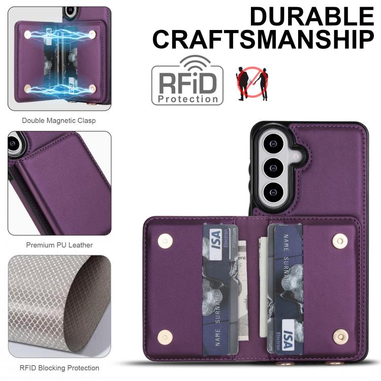 For Samsung Galaxy S26 5G Crossbody Dual-buckle Wallet RFID Back Leather Phone Case