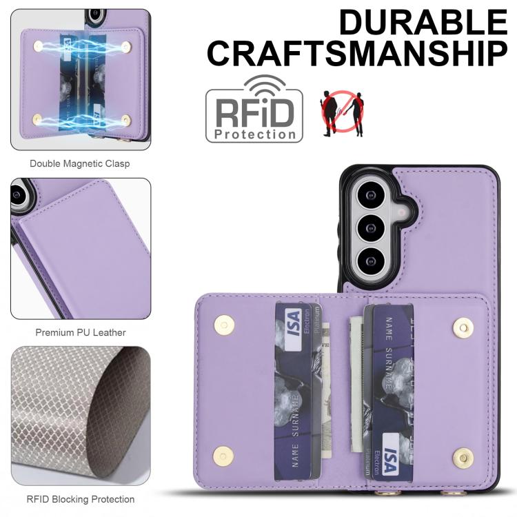 For Samsung Galaxy S26 5G Crossbody Dual-buckle Wallet RFID Back Leather Phone Case