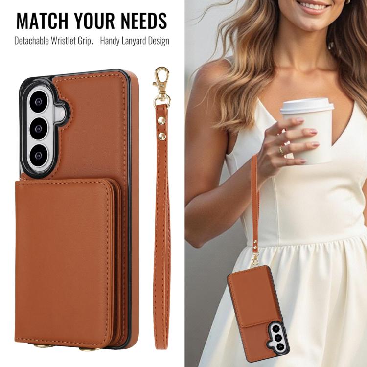 For Samsung Galaxy S26 5G Crossbody Dual-buckle Wallet RFID Back Leather Phone Case