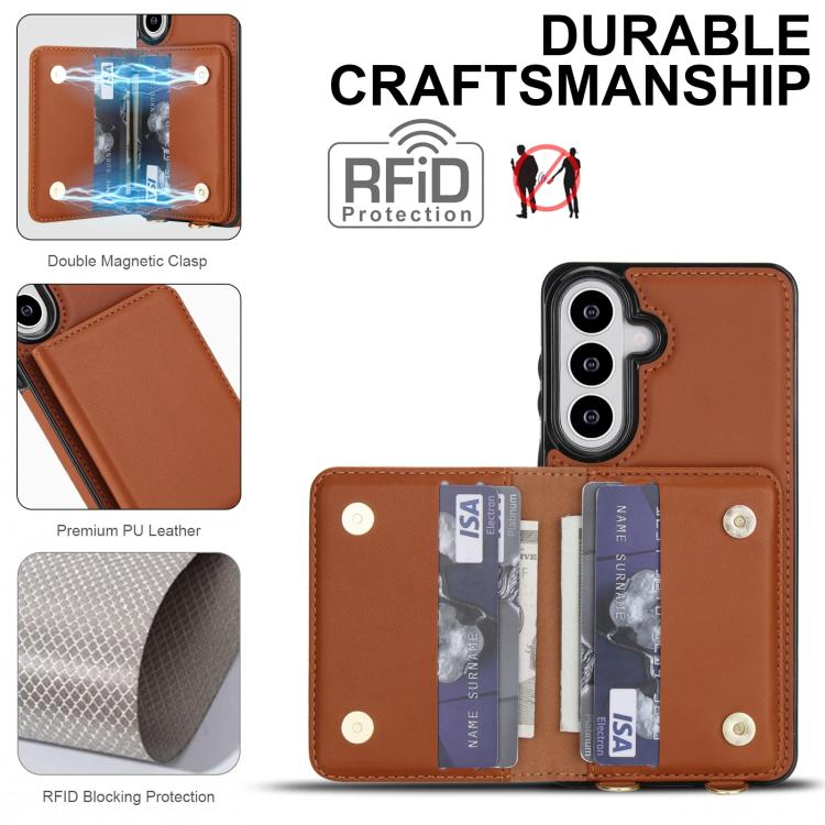 For Samsung Galaxy S26 5G Crossbody Dual-buckle Wallet RFID Back Leather Phone Case