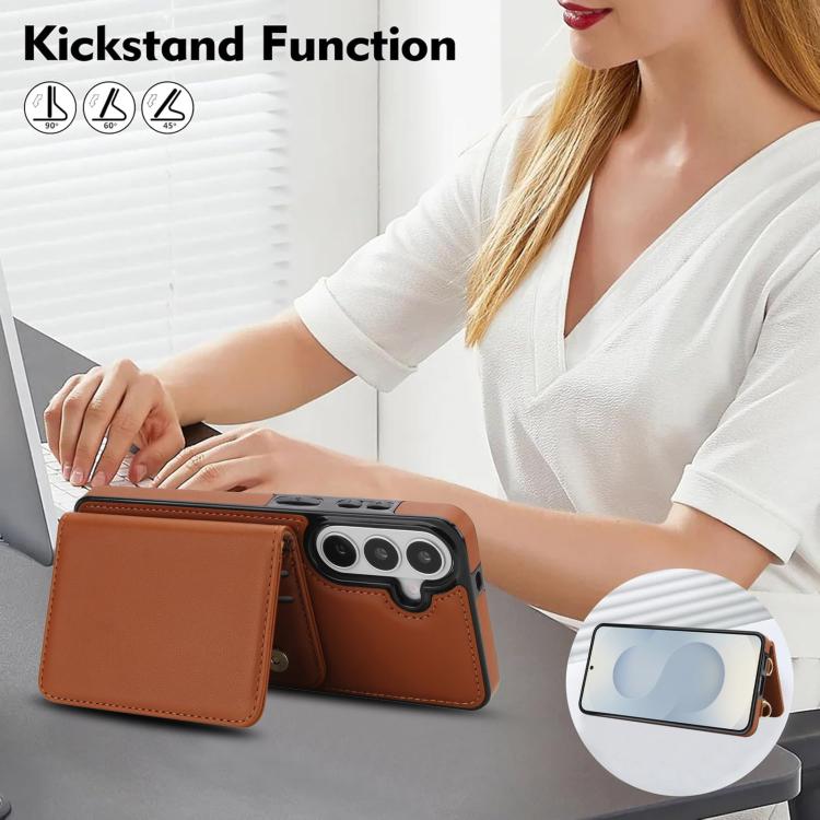 For Samsung Galaxy S26 5G Crossbody Dual-buckle Wallet RFID Back Leather Phone Case