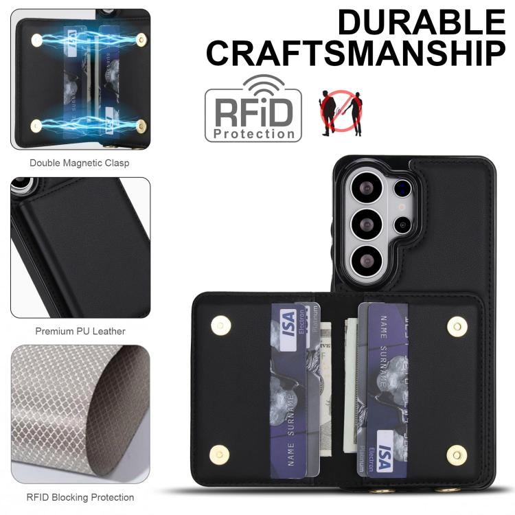 For Samsung Galaxy S26 Ultra 5G Crossbody Dual-buckle Wallet RFID Back Leather Phone Case