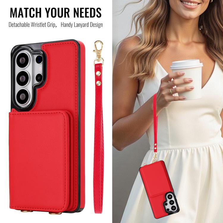 For Samsung Galaxy S26 Ultra 5G Crossbody Dual-buckle Wallet RFID Back Leather Phone Case