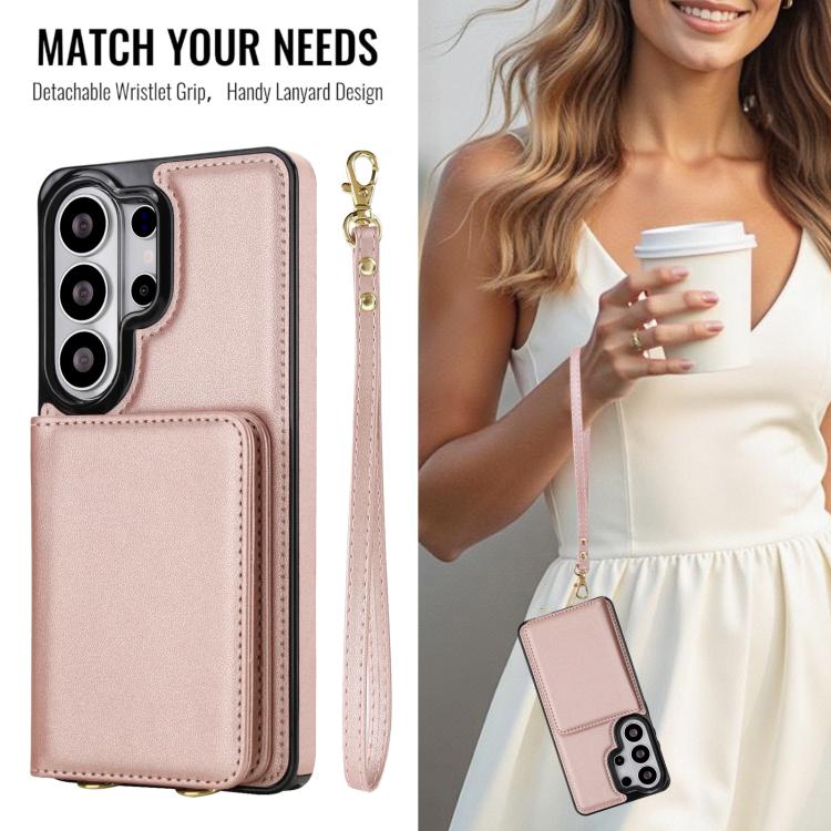 For Samsung Galaxy S26 Ultra 5G Crossbody Dual-buckle Wallet RFID Back Leather Phone Case