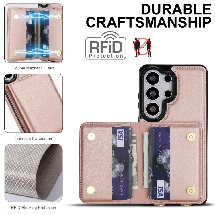 For Samsung Galaxy S26 Ultra 5G Crossbody Dual-buckle Wallet RFID Back Leather Phone Case