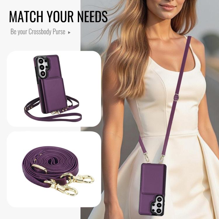 For Samsung Galaxy S26 Ultra 5G Crossbody Dual-buckle Wallet RFID Back Leather Phone Case