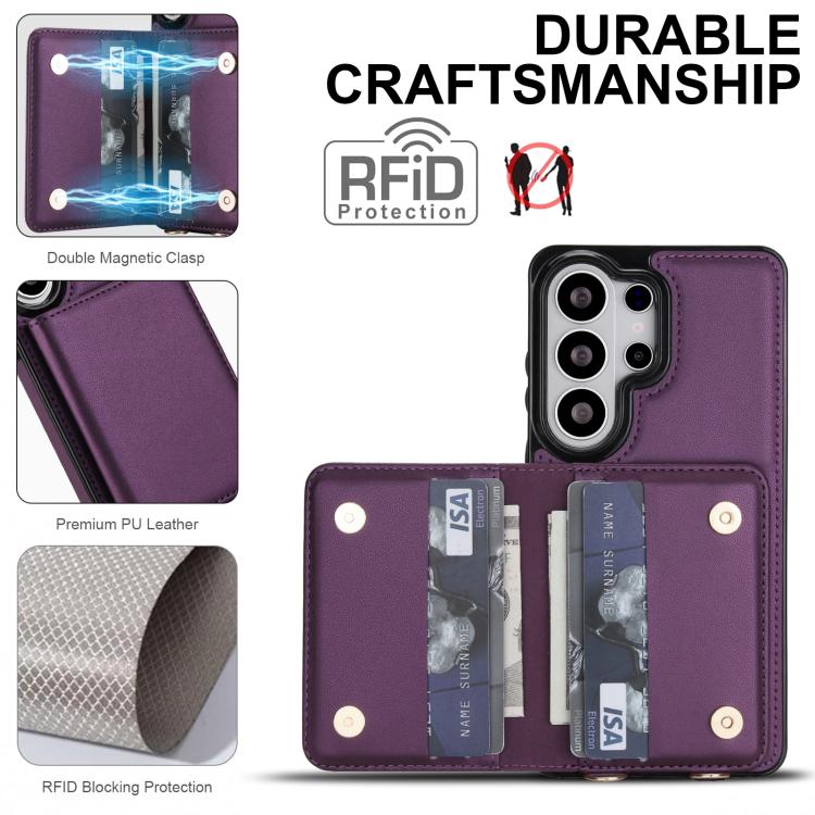 For Samsung Galaxy S26 Ultra 5G Crossbody Dual-buckle Wallet RFID Back Leather Phone Case