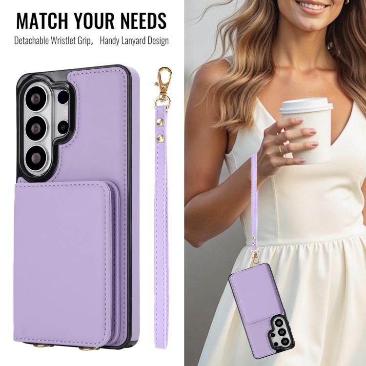 For Samsung Galaxy S26 Ultra 5G Crossbody Dual-buckle Wallet RFID Back Leather Phone Case