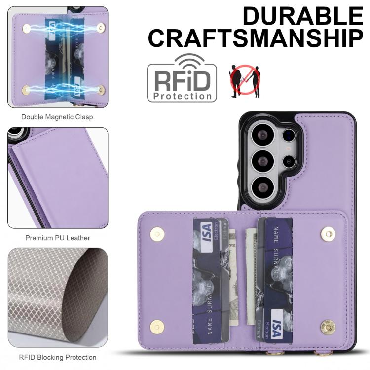 For Samsung Galaxy S26 Ultra 5G Crossbody Dual-buckle Wallet RFID Back Leather Phone Case