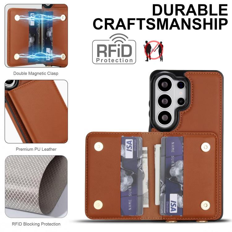 For Samsung Galaxy S26 Ultra 5G Crossbody Dual-buckle Wallet RFID Back Leather Phone Case