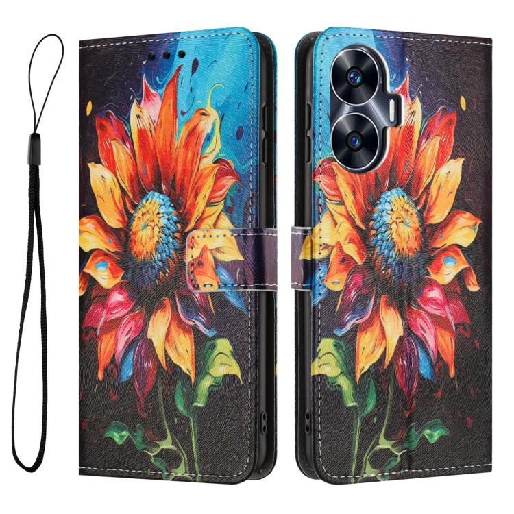 For Realme C55 Color Drawing Pattern Leather Phone Case