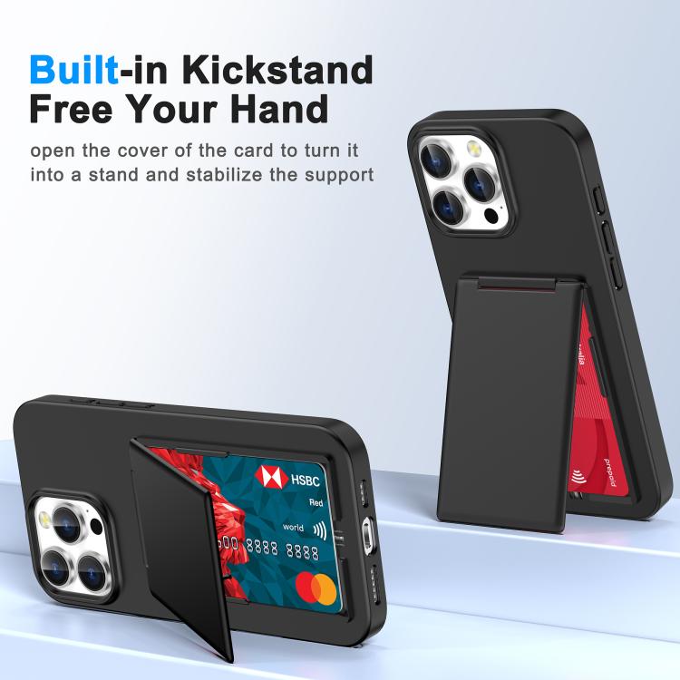 For iPhone 16 Pro Card Holder Stand Shockproof Phone Case