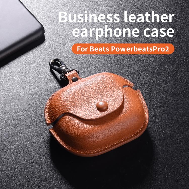 For Beats Powerbeats Pro 2 Business Leather Bluetooth Earphone Protective Case with Hook