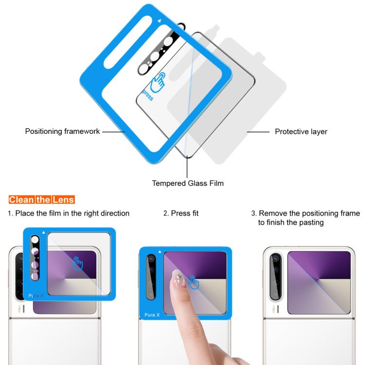 For Huawei Pura X 1 Sets imak Lens Film + Glass Rear Screen Sticker Black Version, Self-positioning Version