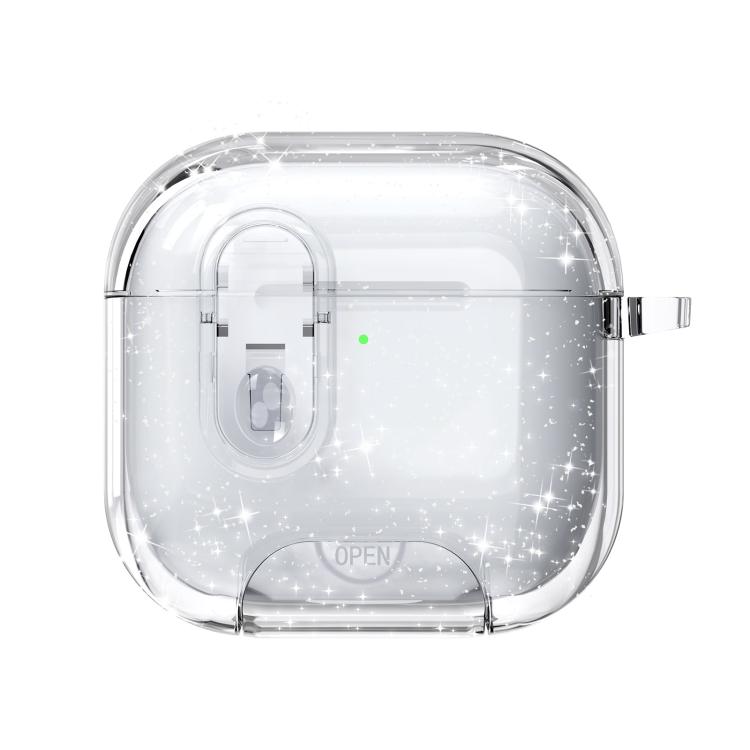 For AirPods 4 Clear Armor Security Lock Wireless Earphones Case with Hook & Holder - Transparent Glitter
