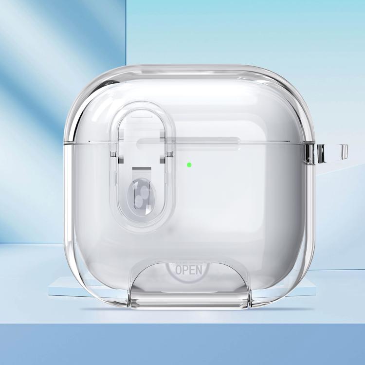 For AirPods 4 Clear Armor Security Lock Wireless Earphones Case with Hook & Holder