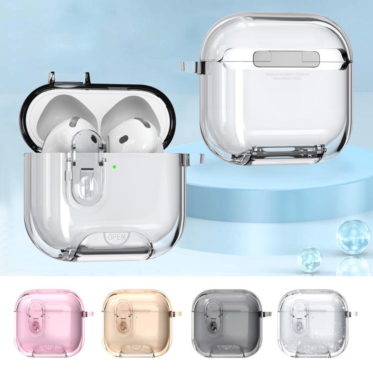 For AirPods Pro / Pro 2 Clear Armor Security Lock Wireless Earphones Case with Hook & Holder - Transparent Glitter