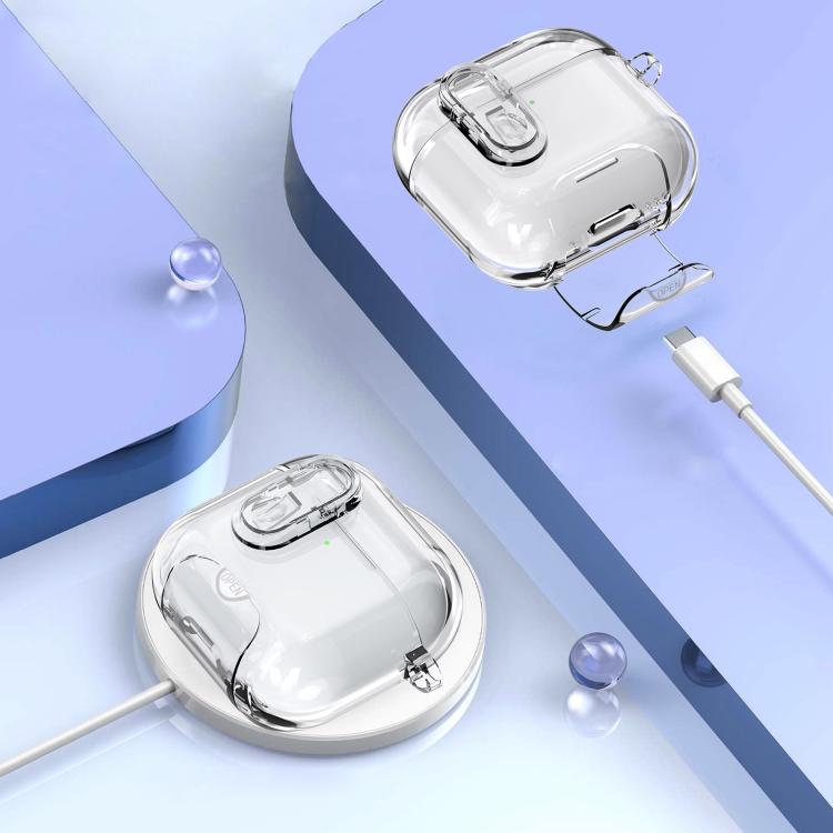 For AirPods Pro / Pro 2 Clear Armor Security Lock Wireless Earphones Case with Hook & Holder - Transparent Glitter