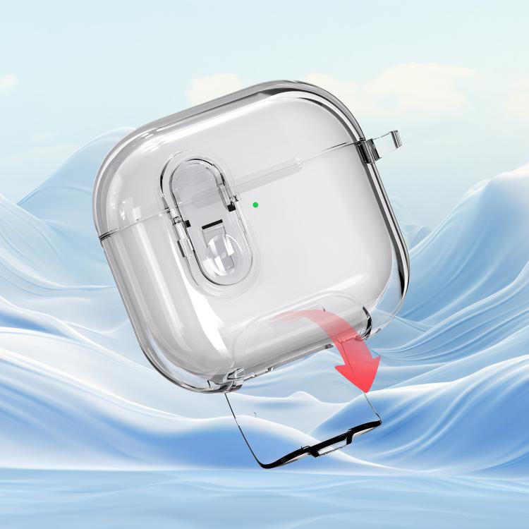 For AirPods Pro / Pro 2 Clear Armor Security Lock Wireless Earphones Case with Hook & Holder - Transparent Glitter