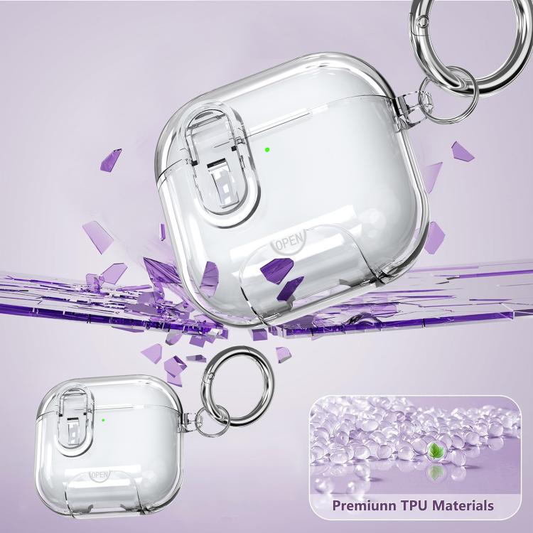 For AirPods Pro / Pro 2 Clear Armor Security Lock Wireless Earphones Case with Hook & Holder - Transparent Glitter