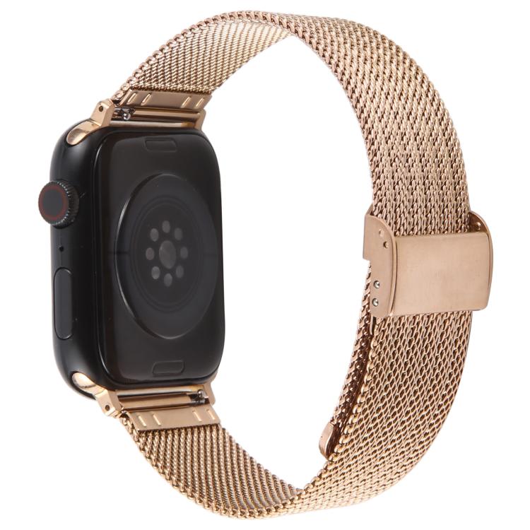 For Apple Watch 46mm / 49mm / 45mm / 44mm Integrated Buckle Embossed Thick Milanese Metal Watch Band